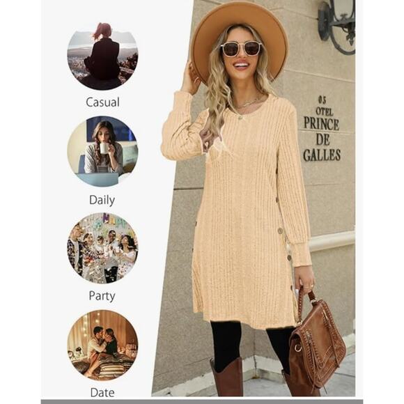 Women's Dress Long Sleeve Tunic, Crew Neck, with Pockets, Button Side SIZE L - Picture 7 of 7